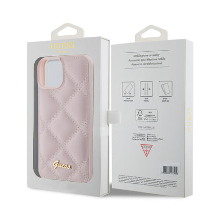 Kotelo Apple iPhone 15:lle, Guess, Quilted Metal Logo, Pinkki