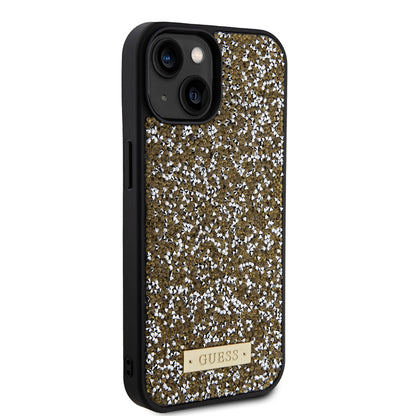 Kotelo Apple iPhone 15:lle, Guess, Rhinestone Metal Logo, Keltainen