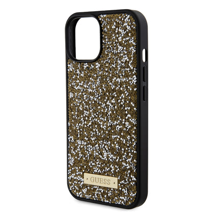 Kotelo Apple iPhone 15:lle, Guess, Rhinestone Metal Logo, Keltainen
