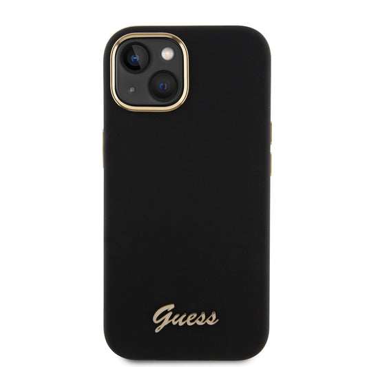 Kotelo Apple iPhone 15:lle, Guess, Script Metal Logo & Frame, Musta