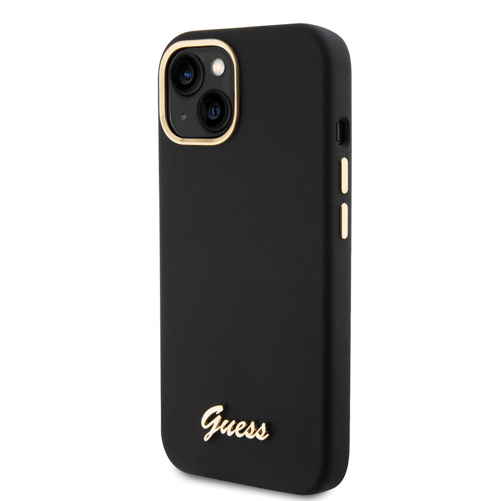 Kotelo Apple iPhone 15:lle, Guess, Script Metal Logo & Frame, Musta