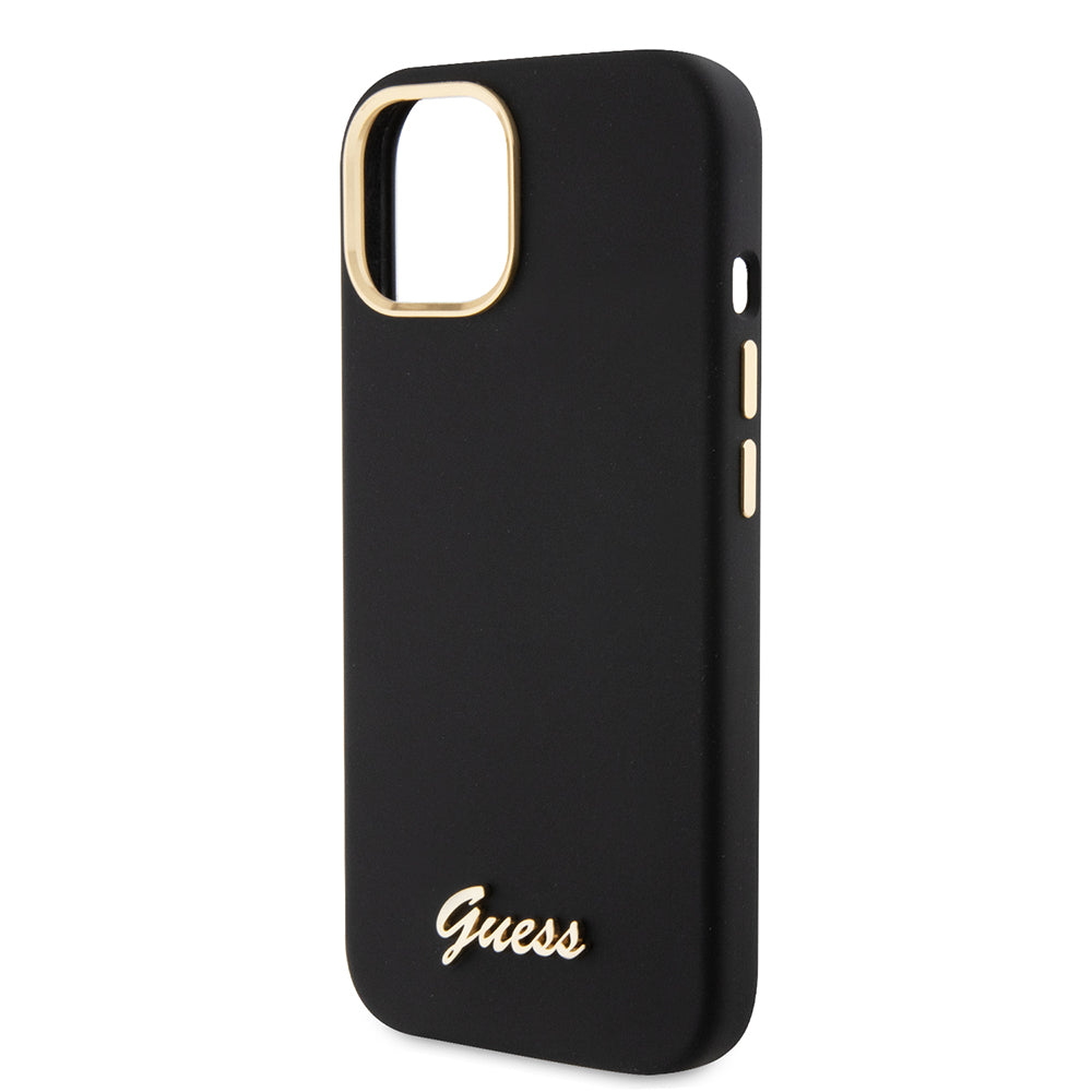 Kotelo Apple iPhone 15:lle, Guess, Script Metal Logo & Frame, Musta