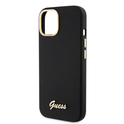 Kotelo Apple iPhone 15:lle, Guess, Script Metal Logo & Frame, Musta