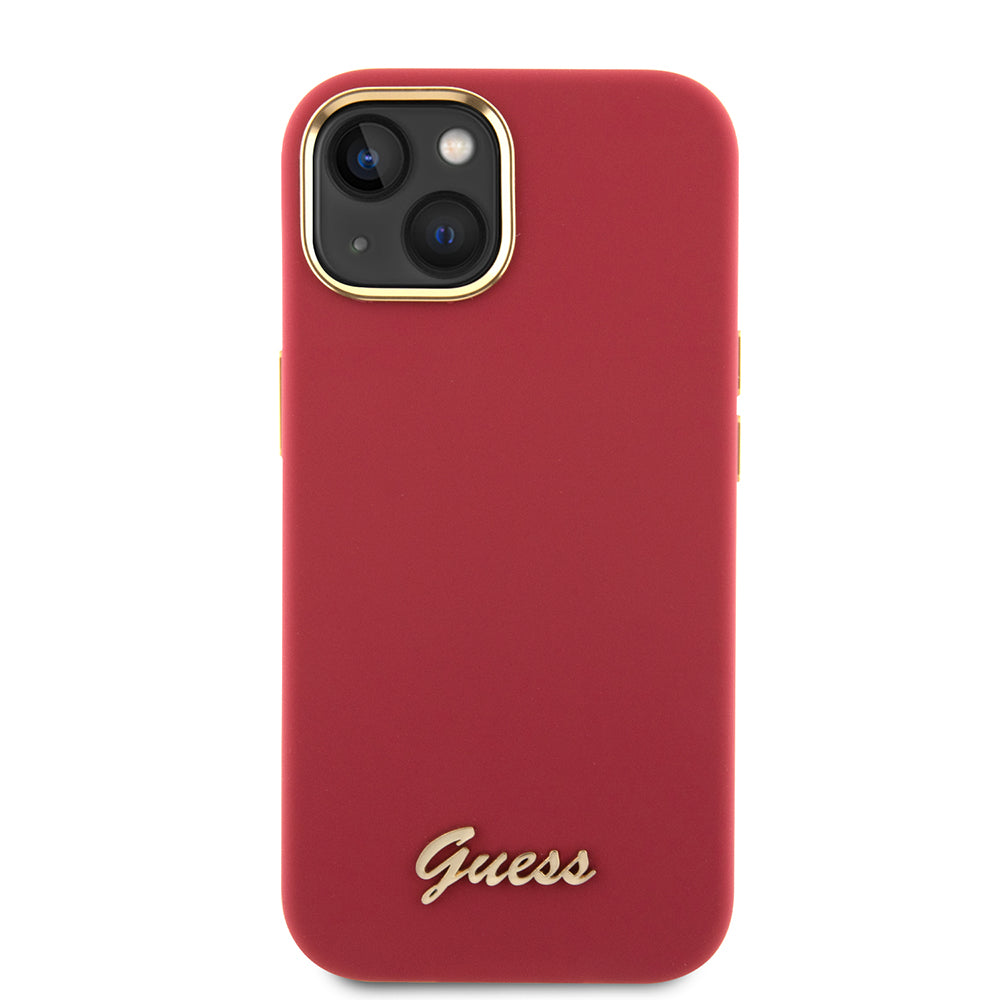 Kotelo Apple iPhone 15:lle, Guess, Script Metal Logo & Frame, Punainen