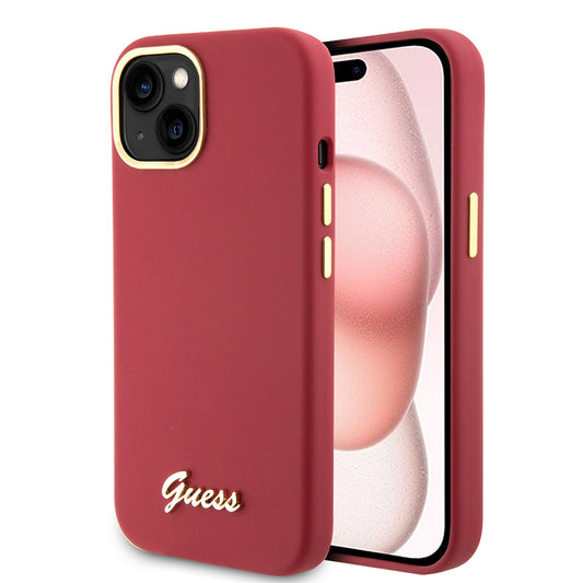 Kotelo Apple iPhone 15:lle, Guess, Script Metal Logo & Frame, Punainen