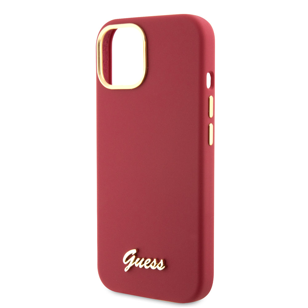 Kotelo Apple iPhone 15:lle, Guess, Script Metal Logo & Frame, Punainen
