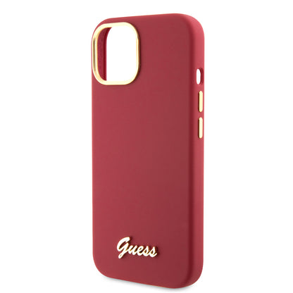 Kotelo Apple iPhone 15:lle, Guess, Script Metal Logo & Frame, Punainen