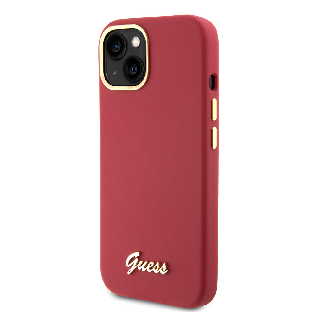 Kotelo Apple iPhone 15:lle, Guess, Script Metal Logo & Frame, Punainen