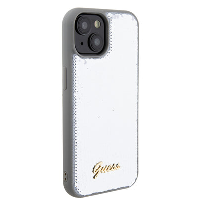 Case for Apple iPhone 15, Guess, Sequin Script Metal, Silver