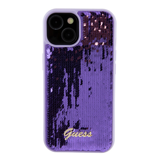 Kotelo Apple iPhone 15:lle, Guess, Sequin Script Metal, Violetti