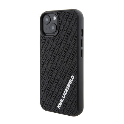 Kotelo Apple iPhone 15:lle, Karl Lagerfeld, 3D Rubber Multi Logo, Musta