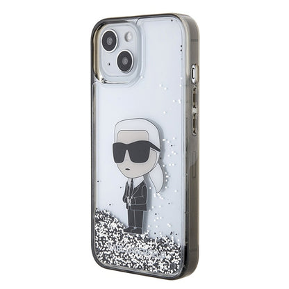 Case for Apple iPhone 15, Karl Lagerfeld, Liquid Glitter Ikonik Karl, Transparent