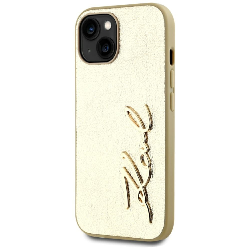 Kotelo Apple iPhone 15:lle, Karl Lagerfeld, Metal Signature, Kultainen