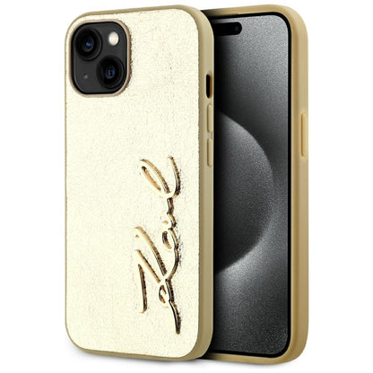 Kotelo Apple iPhone 15:lle, Karl Lagerfeld, Metal Signature, Kultainen