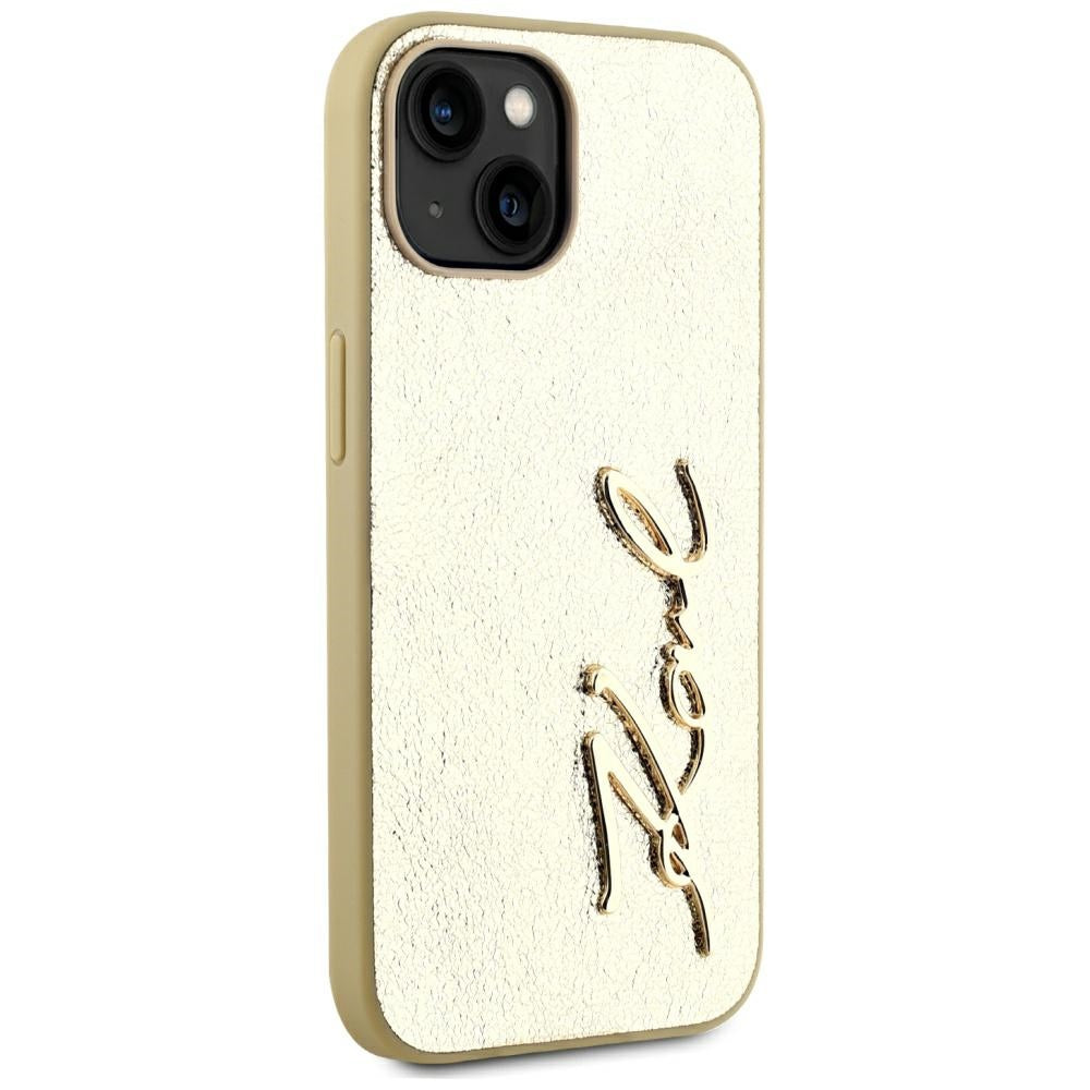 Kotelo Apple iPhone 15:lle, Karl Lagerfeld, Metal Signature, Kultainen