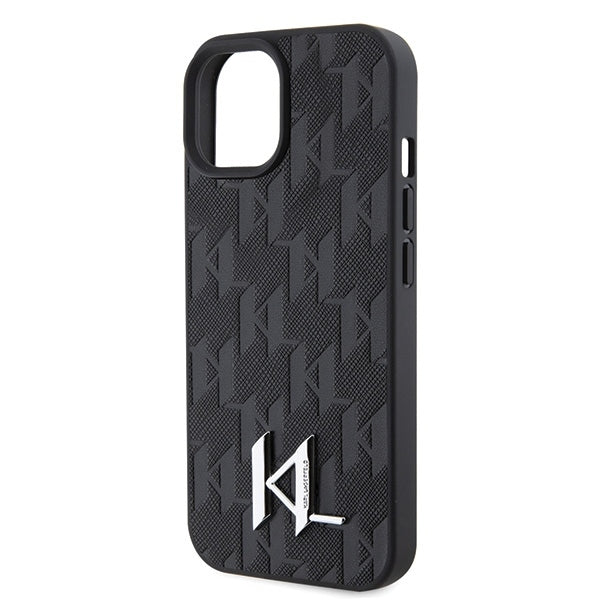 Suojakotelo Apple iPhone 15:lle, Karl Lagerfeld, Monogram Hot Stamp Metal Logo, Musta