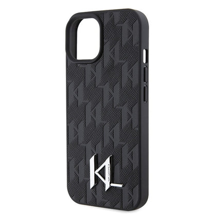 Suojakotelo Apple iPhone 15:lle, Karl Lagerfeld, Monogram Hot Stamp Metal Logo, Musta
