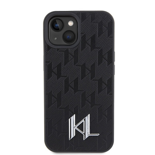 Suojakotelo Apple iPhone 15:lle, Karl Lagerfeld, Monogram Hot Stamp Metal Logo, Musta