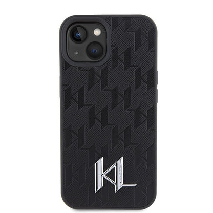Suojakotelo Apple iPhone 15:lle, Karl Lagerfeld, Monogram Hot Stamp Metal Logo, Musta