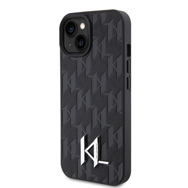 Suojakotelo Apple iPhone 15:lle, Karl Lagerfeld, Monogram Hot Stamp Metal Logo, Musta