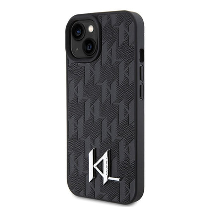 Suojakotelo Apple iPhone 15:lle, Karl Lagerfeld, Monogram Hot Stamp Metal Logo, Musta