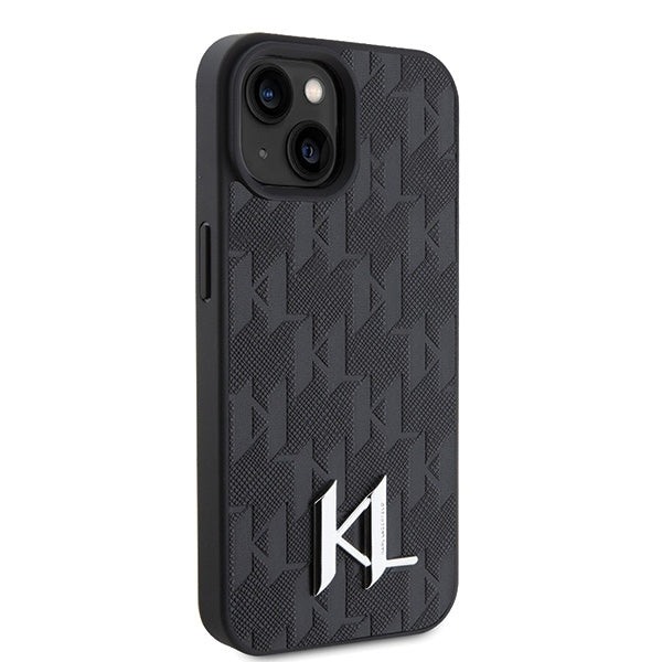 Suojakotelo Apple iPhone 15:lle, Karl Lagerfeld, Monogram Hot Stamp Metal Logo, Musta