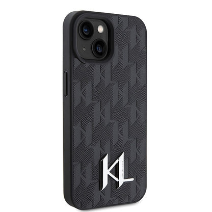 Suojakotelo Apple iPhone 15:lle, Karl Lagerfeld, Monogram Hot Stamp Metal Logo, Musta