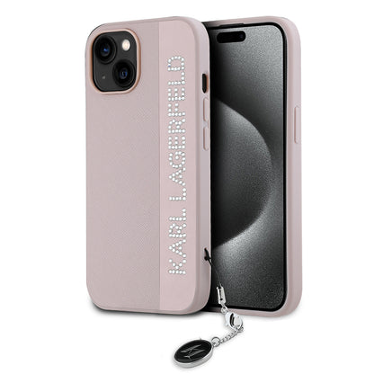 Suojakotelo Apple iPhone 15:lle, Karl Lagerfeld, Saffiano Rhinestones & Charm, Pinkki