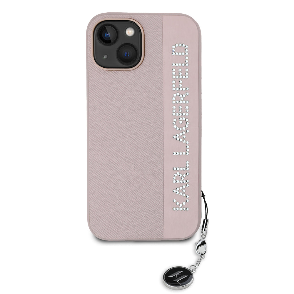 Suojakotelo Apple iPhone 15:lle, Karl Lagerfeld, Saffiano Rhinestones & Charm, Pinkki