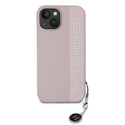 Suojakotelo Apple iPhone 15:lle, Karl Lagerfeld, Saffiano Rhinestones & Charm, Pinkki