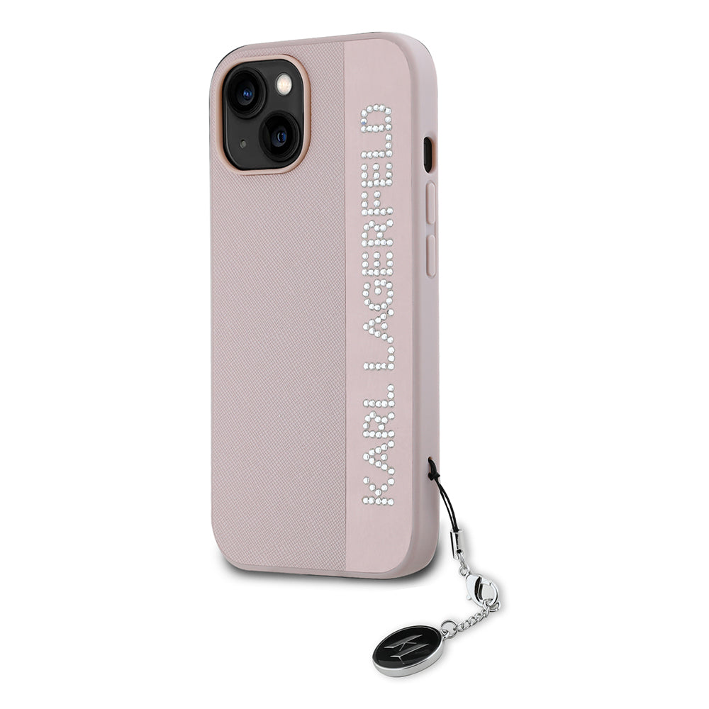 Suojakotelo Apple iPhone 15:lle, Karl Lagerfeld, Saffiano Rhinestones & Charm, Pinkki