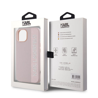 Suojakotelo Apple iPhone 15:lle, Karl Lagerfeld, Saffiano Rhinestones & Charm, Pinkki