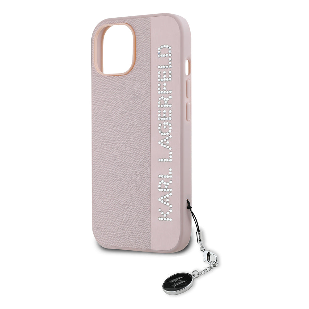 Suojakotelo Apple iPhone 15:lle, Karl Lagerfeld, Saffiano Rhinestones & Charm, Pinkki