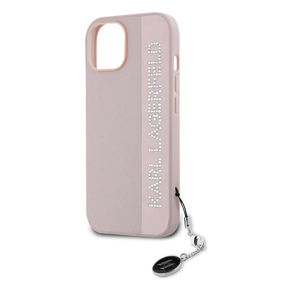 Suojakotelo Apple iPhone 15:lle, Karl Lagerfeld, Saffiano Rhinestones & Charm, Pinkki