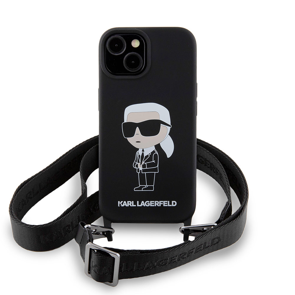 Case for Apple iPhone 15, Karl Lagerfeld, Silicone Crossbody Ikonik Karl, Black