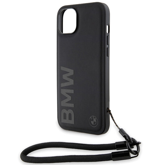 Kuori Apple iPhone 15 Plus -puhelimelle, BMW, Signature Wordmark Cord, Musta