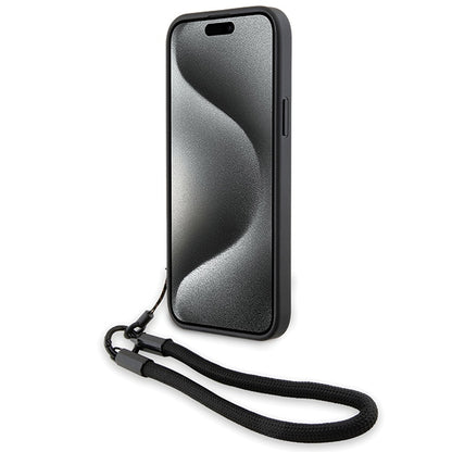 Kuori Apple iPhone 15 Plus -puhelimelle, BMW, Signature Wordmark Cord, Musta