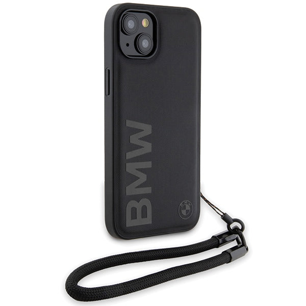 Kuori Apple iPhone 15 Plus -puhelimelle, BMW, Signature Wordmark Cord, Musta