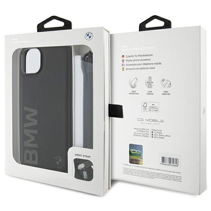 Kuori Apple iPhone 15 Plus -puhelimelle, BMW, Signature Wordmark Cord, Musta