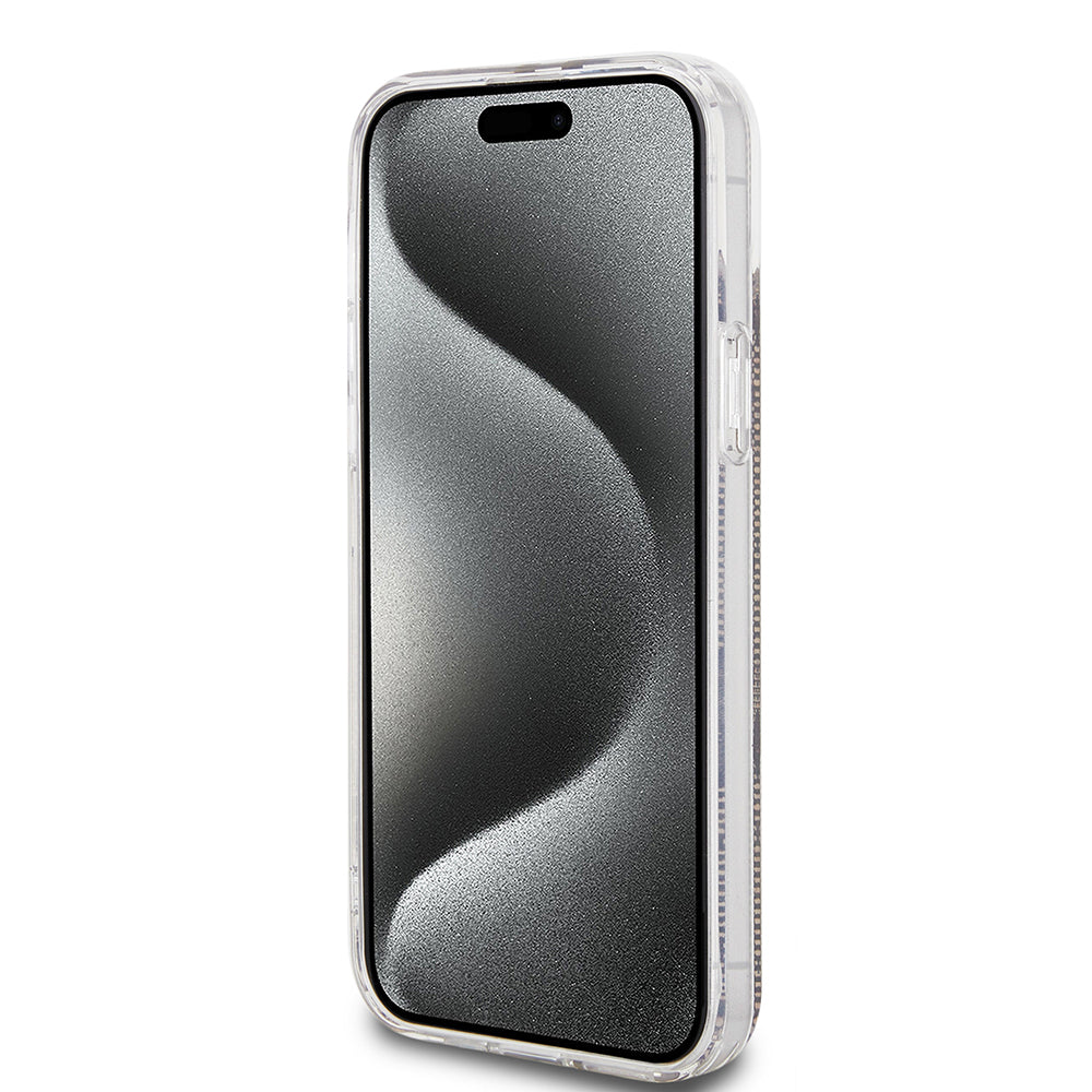 Kotelo Apple iPhone 15 Plus -puhelimelle, Guess, IML 4G Gold Stripe, Ruskea