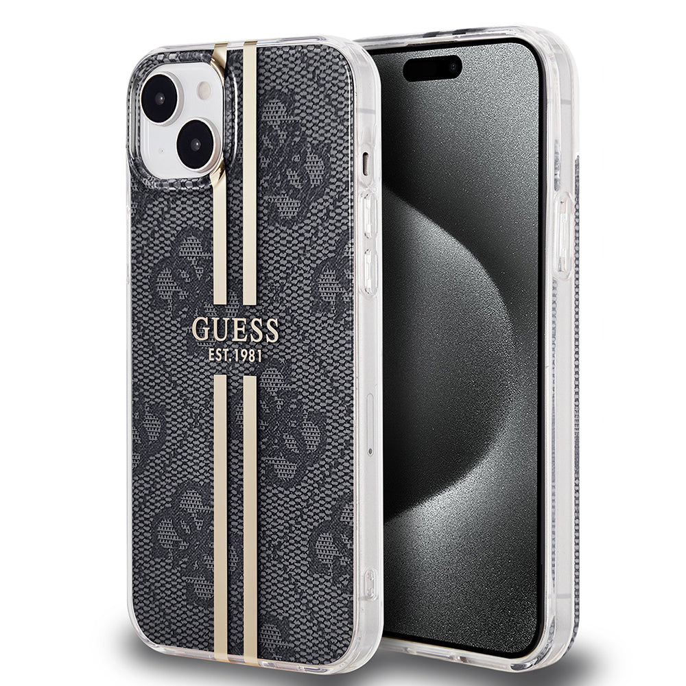Suojakotelo Apple iPhone 15 Plus, Guess, IML 4G Gold Stripe, Musta
