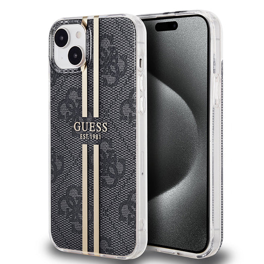 Case for Apple iPhone 15 Plus, Guess, IML 4G Gold Stripe, Black