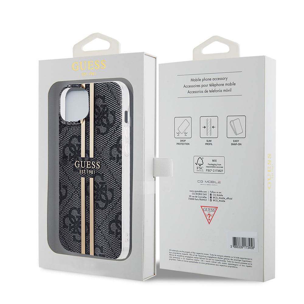 Suojakotelo Apple iPhone 15 Plus, Guess, IML 4G Gold Stripe, Musta