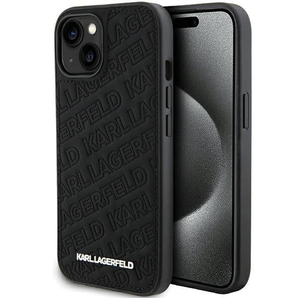 Kotelo Apple iPhone 15 Plus:lle, Karl Lagerfeld, Diagonal Quilted K -kuviolla, Musta