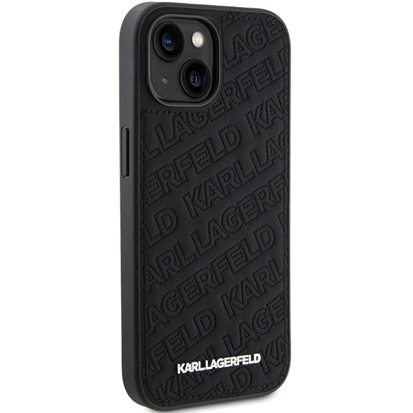 Kotelo Apple iPhone 15 Plus:lle, Karl Lagerfeld, Diagonal Quilted K -kuviolla, Musta