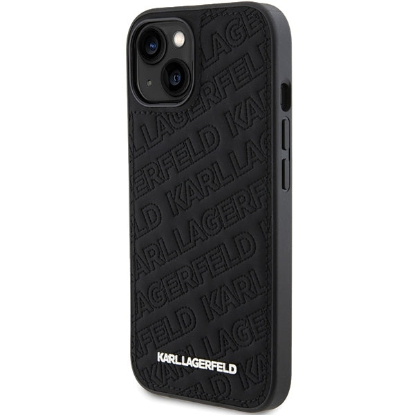 Kotelo Apple iPhone 15 Plus:lle, Karl Lagerfeld, Diagonal Quilted K -kuviolla, Musta