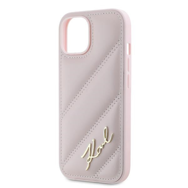 Kotelo Apple iPhone 15 Plus, Karl Lagerfeld, Diagonal Quilted Script, Pinkki