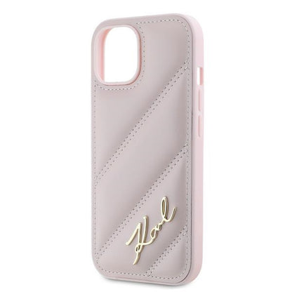 Kotelo Apple iPhone 15 Plus, Karl Lagerfeld, Diagonal Quilted Script, Pinkki