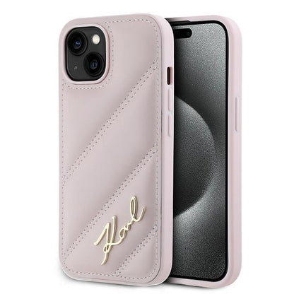 Kotelo Apple iPhone 15 Plus, Karl Lagerfeld, Diagonal Quilted Script, Pinkki