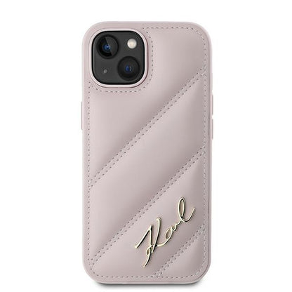 Kotelo Apple iPhone 15 Plus, Karl Lagerfeld, Diagonal Quilted Script, Pinkki